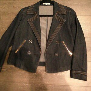 Ellen Tracy unlined denim short jacket with zippered pockets size L Preowned